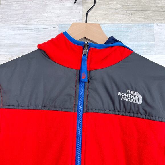 The North Face Reversible Winter Jacket Red Gray Fleece Insulated Boys Medium - Picture 9 of 13